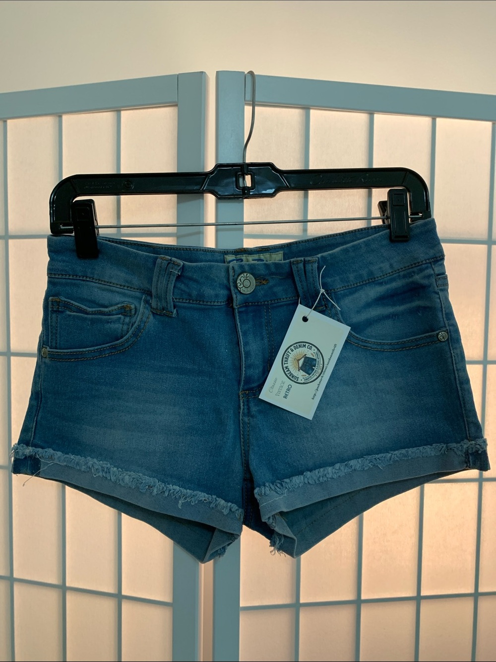 Paris Blues Mid-Blue Denim Shorts with Frayed Hem, Pre-Teen Size 11 (Junior 2/3)